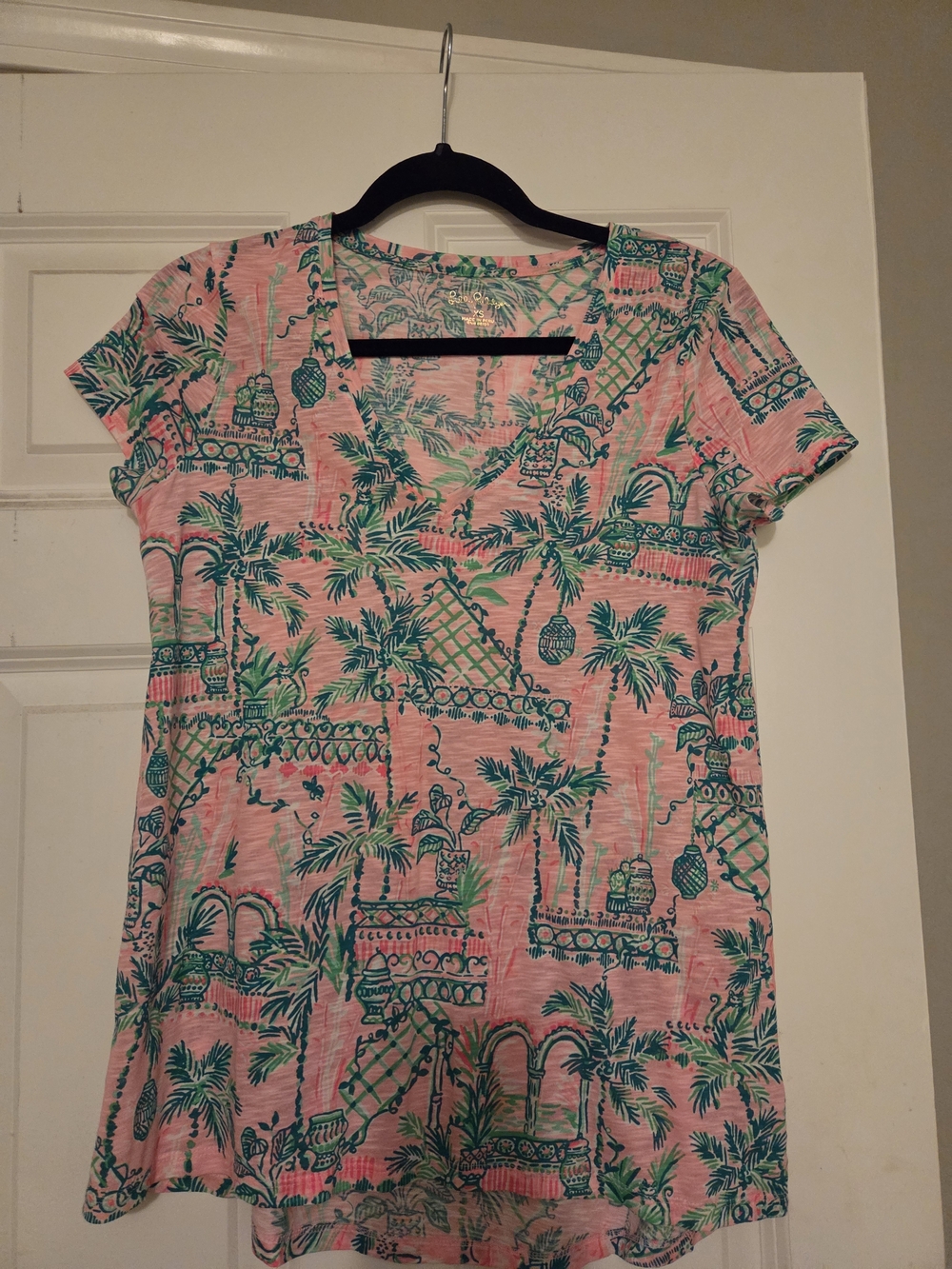 Lilly Pulitzer Pink And Green Tropical Palm Tee